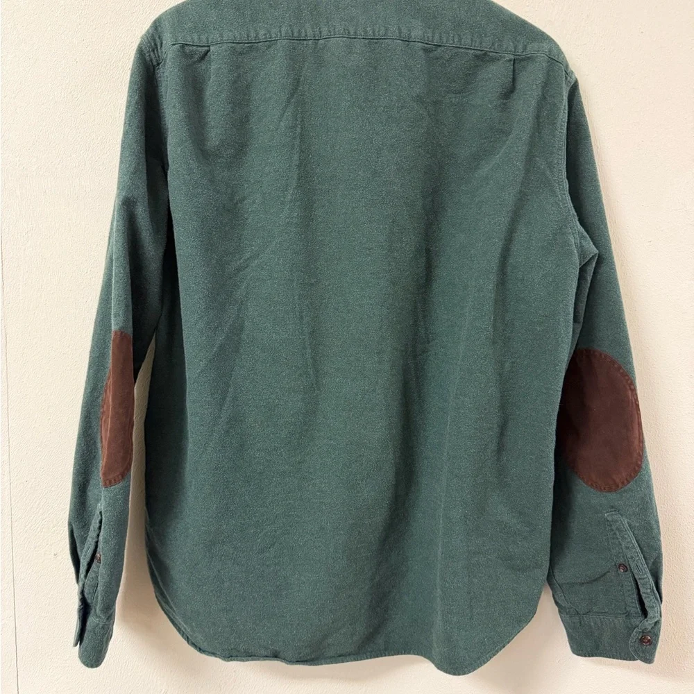 J. Crew Green Button-Down Flannel Shirt with Brown Elbow Patches
